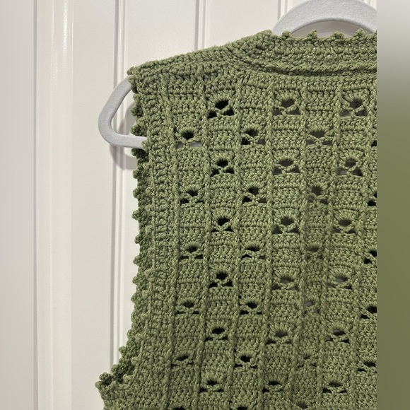 Olive Hand Knit + Crochet Vest - Picture 4 of 4